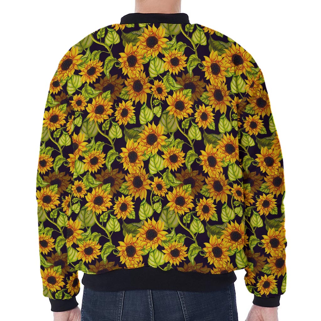Hand Drawn Sunflower Pattern Print Zip Sleeve Bomber Jacket