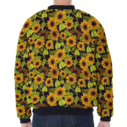 Hand Drawn Sunflower Pattern Print Zip Sleeve Bomber Jacket