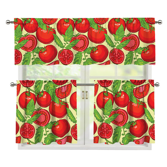 Hand Drawn Tomato Pattern Print 3 Piece Kitchen Curtains