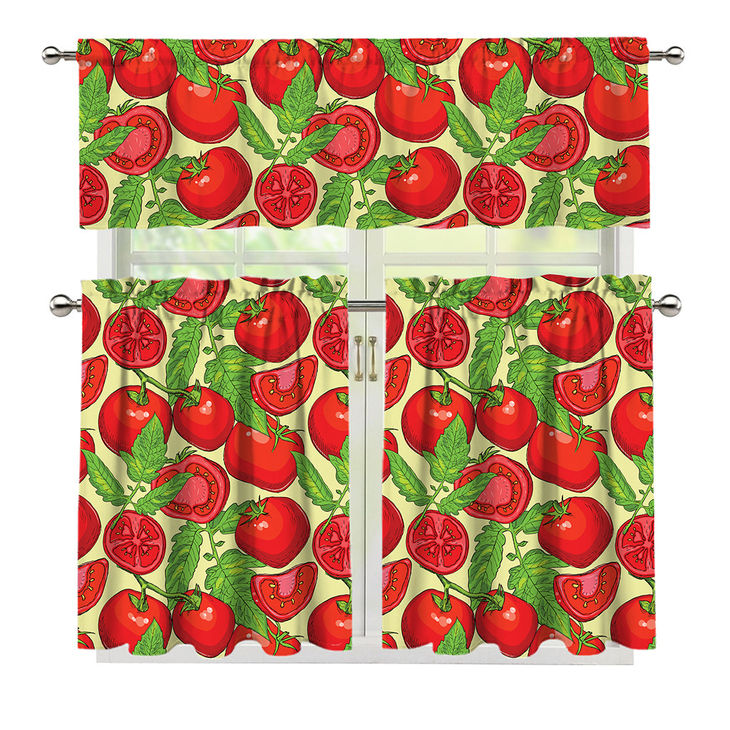 Hand Drawn Tomato Pattern Print 3 Piece Kitchen Curtains