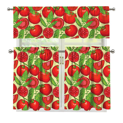 Hand Drawn Tomato Pattern Print 3 Piece Kitchen Curtains