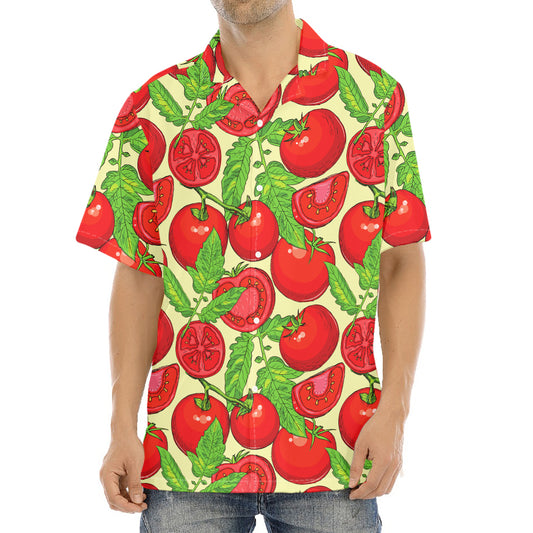 Hand Drawn Tomato Pattern Print Aloha Shirt