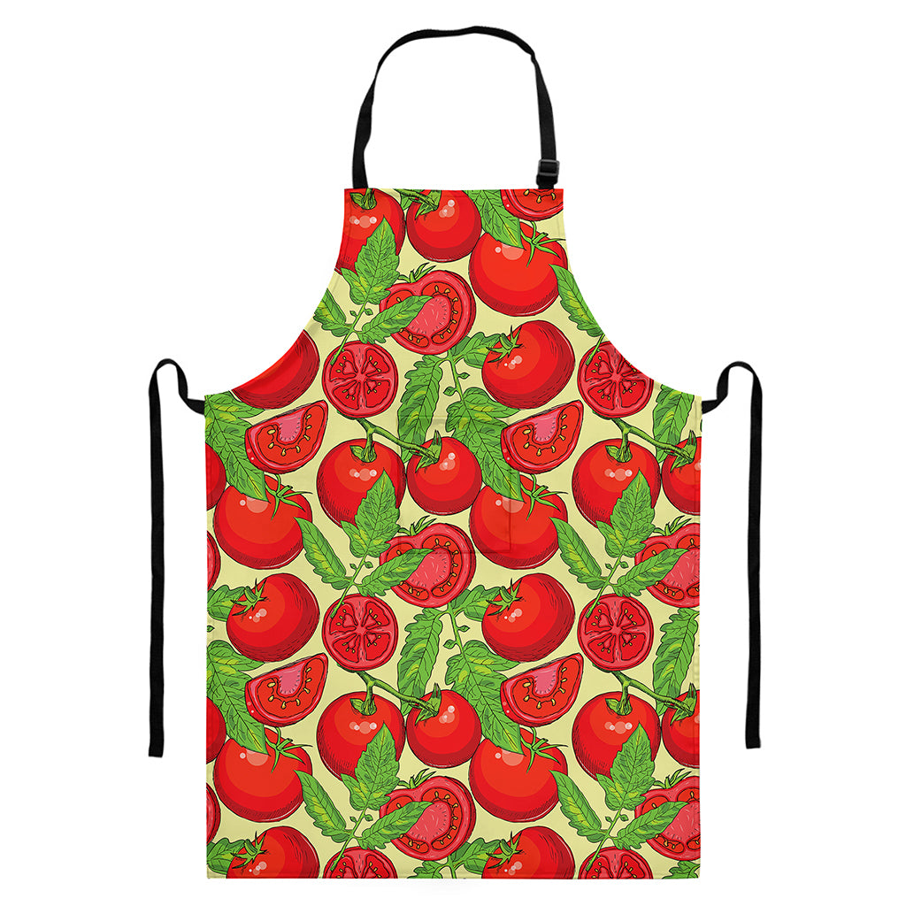 Hand Drawn Tomato Pattern Print Bib Apron With Pocket