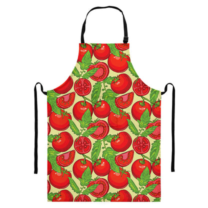 Hand Drawn Tomato Pattern Print Bib Apron With Pocket