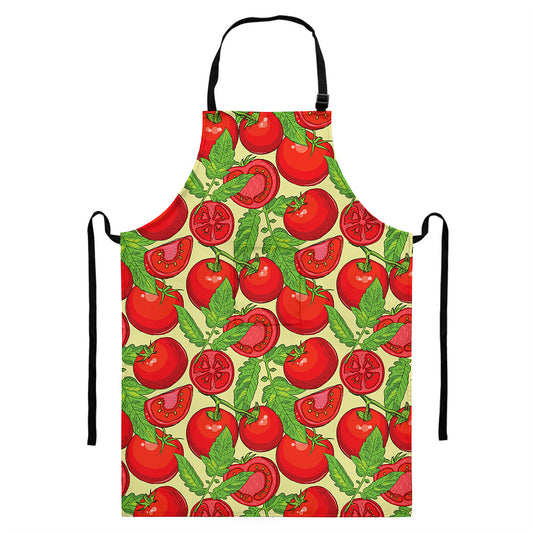 Hand Drawn Tomato Pattern Print Bib Apron With Pocket
