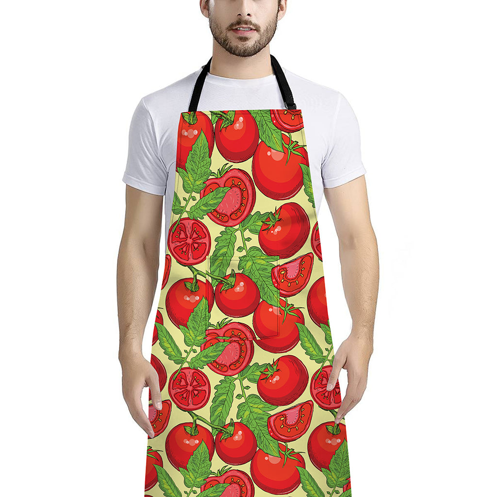 Hand Drawn Tomato Pattern Print Bib Apron With Pocket