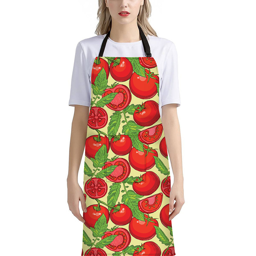 Hand Drawn Tomato Pattern Print Bib Apron With Pocket