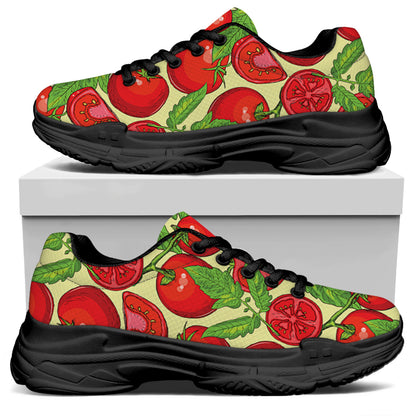 Hand Drawn Tomato Pattern Print Black Chunky Shoes