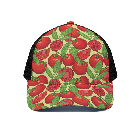 Hand Drawn Tomato Pattern Print Black Mesh Trucker Cap