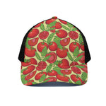 Hand Drawn Tomato Pattern Print Black Mesh Trucker Cap