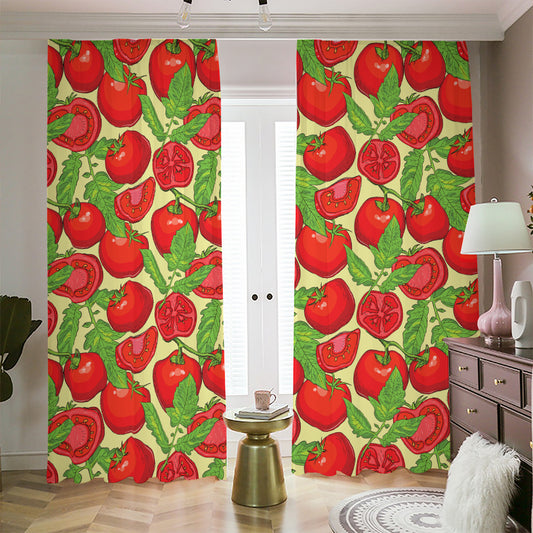 Hand Drawn Tomato Pattern Print Blackout Pencil Pleat Curtains