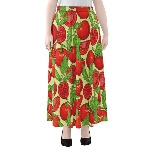 Hand Drawn Tomato Pattern Print Chiffon Maxi Skirt