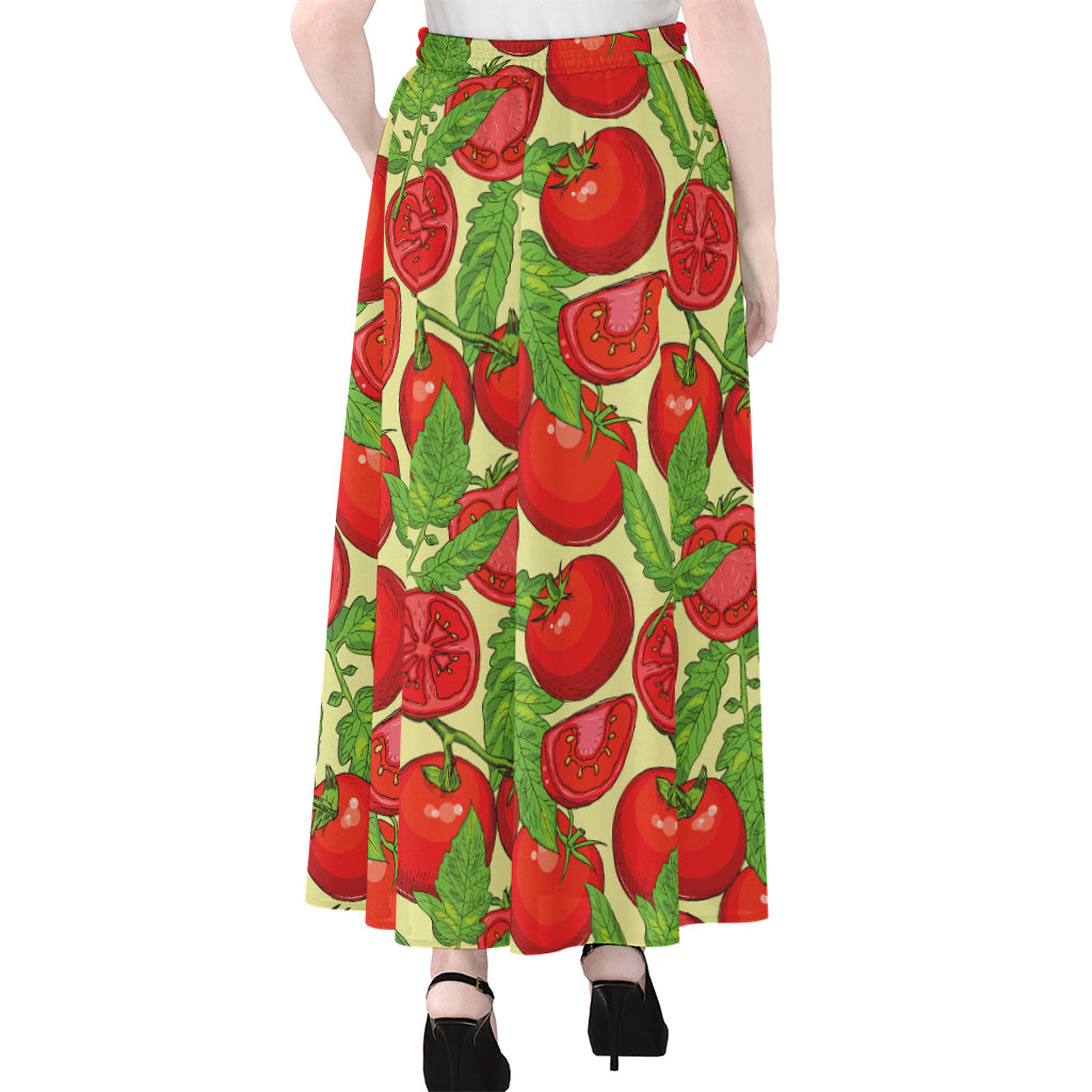 Hand Drawn Tomato Pattern Print Chiffon Maxi Skirt