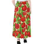 Hand Drawn Tomato Pattern Print Chiffon Maxi Skirt
