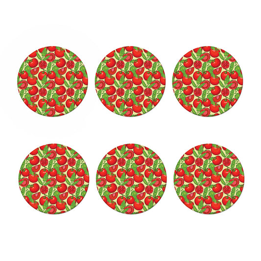 Hand Drawn Tomato Pattern Print Coaster Set