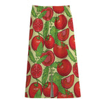 Hand Drawn Tomato Pattern Print Cotton Front Slit Maxi Skirt