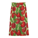 Hand Drawn Tomato Pattern Print Cotton Front Slit Maxi Skirt