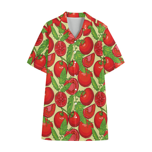 Hand Drawn Tomato Pattern Print Cotton Hawaiian Shirt