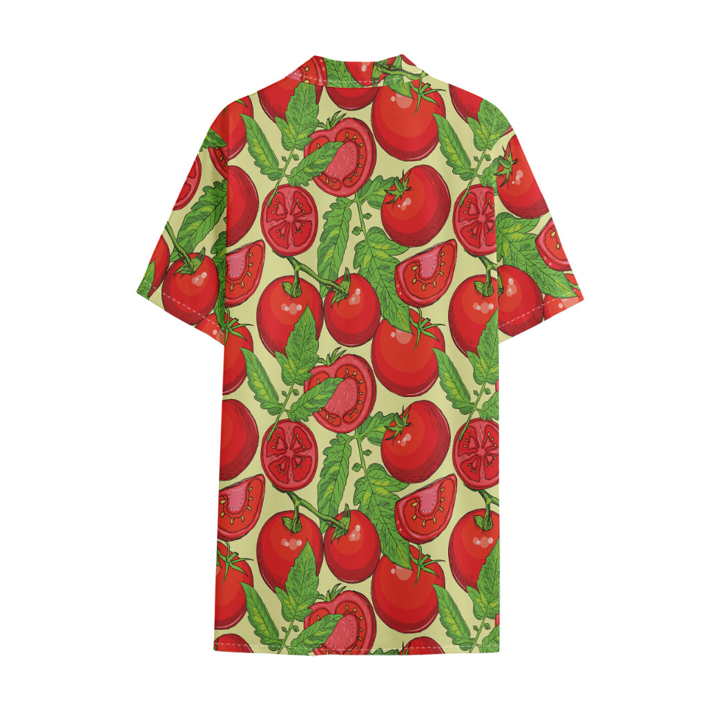 Hand Drawn Tomato Pattern Print Cotton Hawaiian Shirt