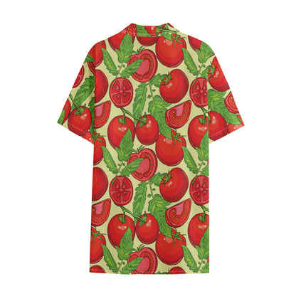 Hand Drawn Tomato Pattern Print Cotton Hawaiian Shirt