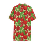 Hand Drawn Tomato Pattern Print Cotton Hawaiian Shirt