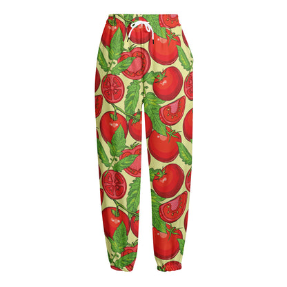 Hand Drawn Tomato Pattern Print Fleece Lined Knit Pants