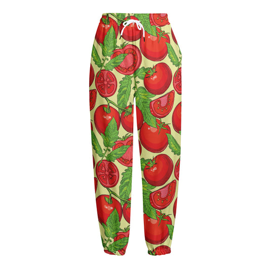Hand Drawn Tomato Pattern Print Fleece Lined Knit Pants