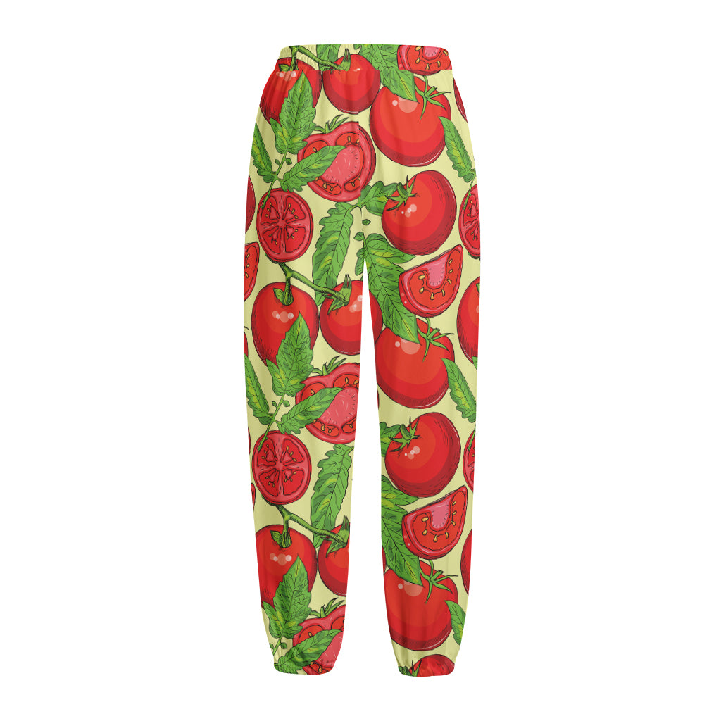 Hand Drawn Tomato Pattern Print Fleece Lined Knit Pants