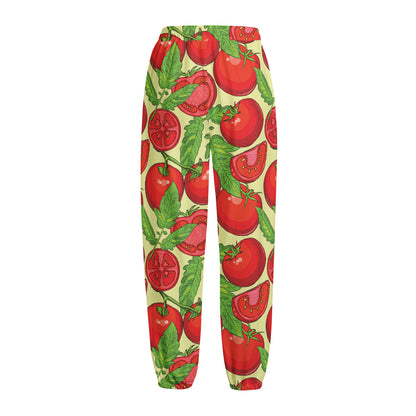 Hand Drawn Tomato Pattern Print Fleece Lined Knit Pants