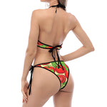 Hand Drawn Tomato Pattern Print Halter Scoop Tie Side Bikini