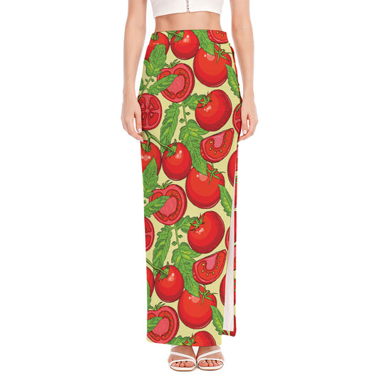 Hand Drawn Tomato Pattern Print High Slit Maxi Skirt