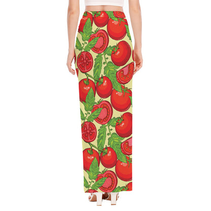 Hand Drawn Tomato Pattern Print High Slit Maxi Skirt