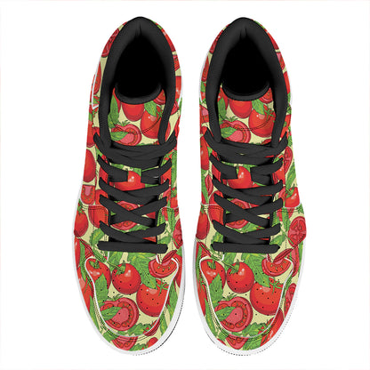 Hand Drawn Tomato Pattern Print High Top Leather Sneakers