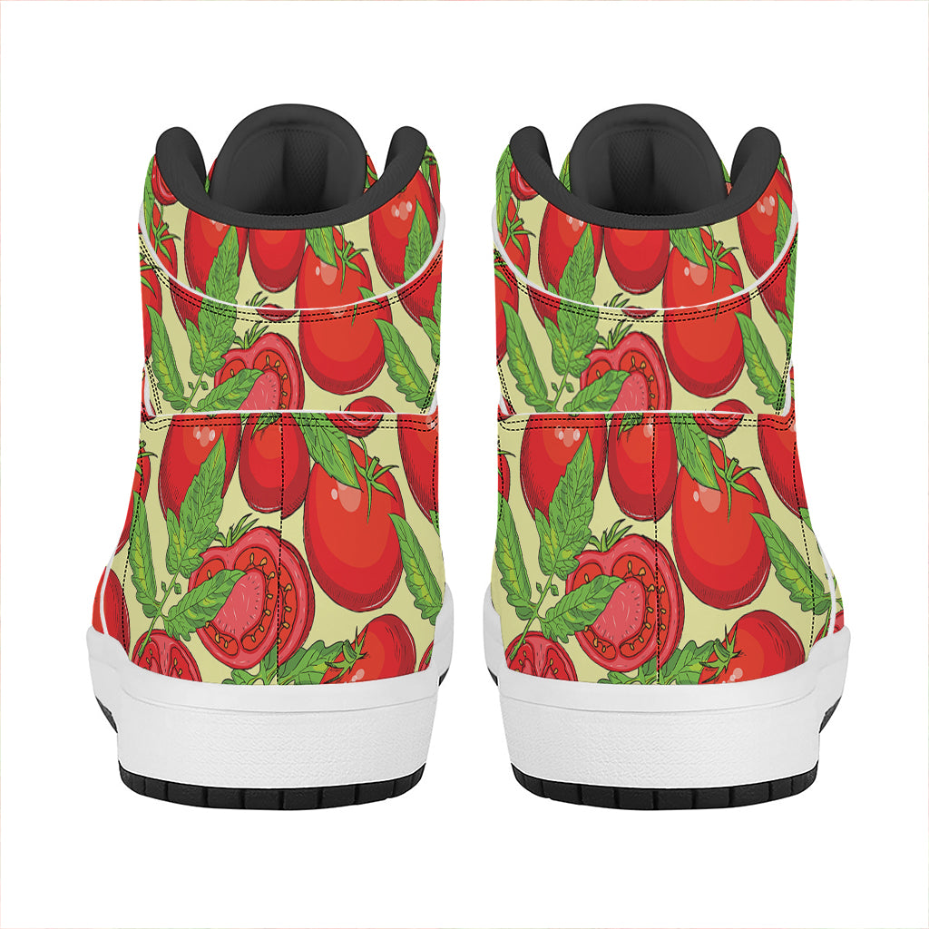 Hand Drawn Tomato Pattern Print High Top Leather Sneakers