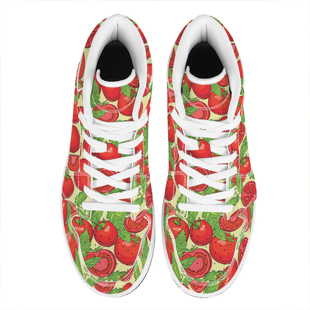 Hand Drawn Tomato Pattern Print High Top Leather Sneakers