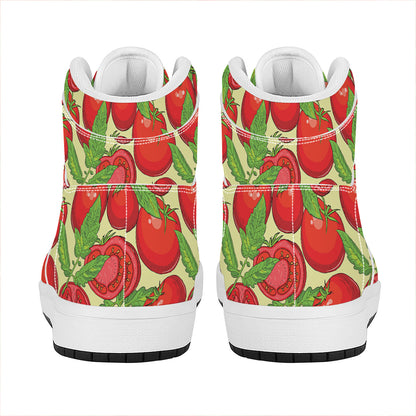 Hand Drawn Tomato Pattern Print High Top Leather Sneakers