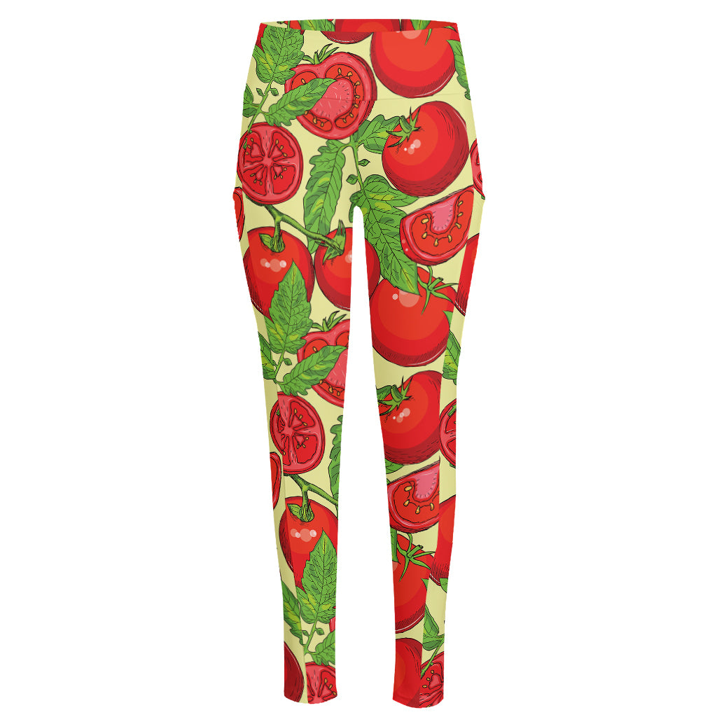Hand Drawn Tomato Pattern Print High-Waisted Pocket Leggings