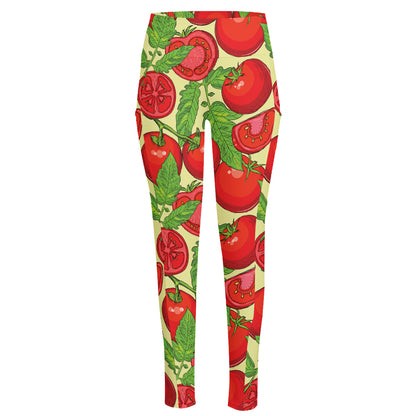 Hand Drawn Tomato Pattern Print High-Waisted Pocket Leggings