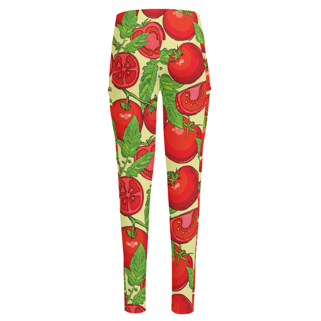 Hand Drawn Tomato Pattern Print High-Waisted Pocket Leggings