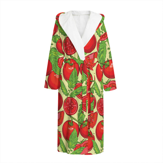 Hand Drawn Tomato Pattern Print Hooded Bathrobe