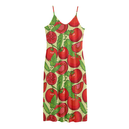 Hand Drawn Tomato Pattern Print Jersey Midi Cami Dress