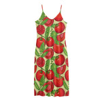 Hand Drawn Tomato Pattern Print Jersey Midi Cami Dress