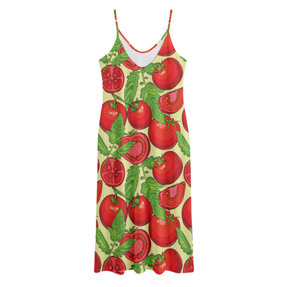 Hand Drawn Tomato Pattern Print Jersey Midi Cami Dress