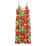 Hand Drawn Tomato Pattern Print Jersey Midi Cami Dress