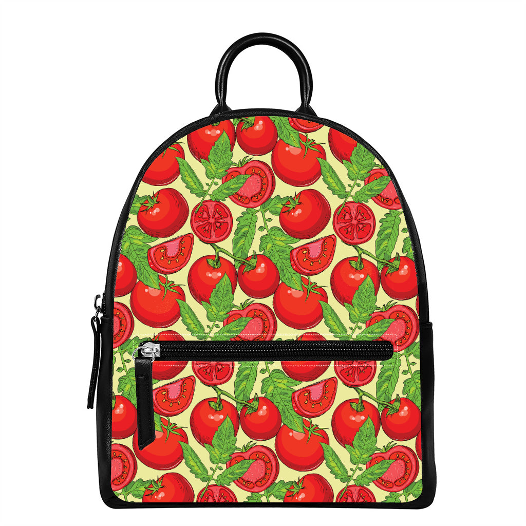 Hand Drawn Tomato Pattern Print Leather Backpack