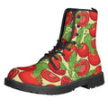 Hand Drawn Tomato Pattern Print Lace-Up Boots
