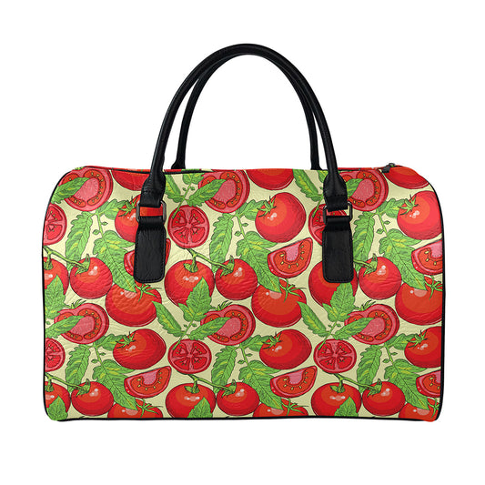 Hand Drawn Tomato Pattern Print Leather Duffle Bag