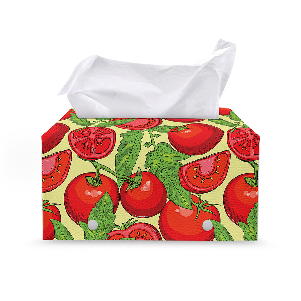 Hand Drawn Tomato Pattern Print Leather Tissue Box Cover