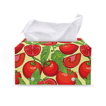 Hand Drawn Tomato Pattern Print Leather Tissue Box Cover