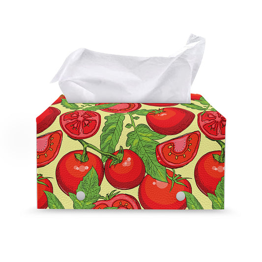 Hand Drawn Tomato Pattern Print Leather Tissue Box Cover